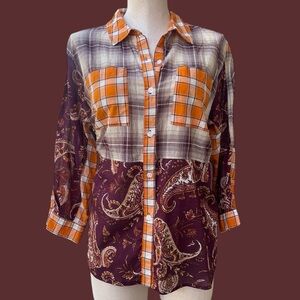 Cotton Shirt Button-front By CATO | Sz L Plaid | Autumn Colors | Very Nice!